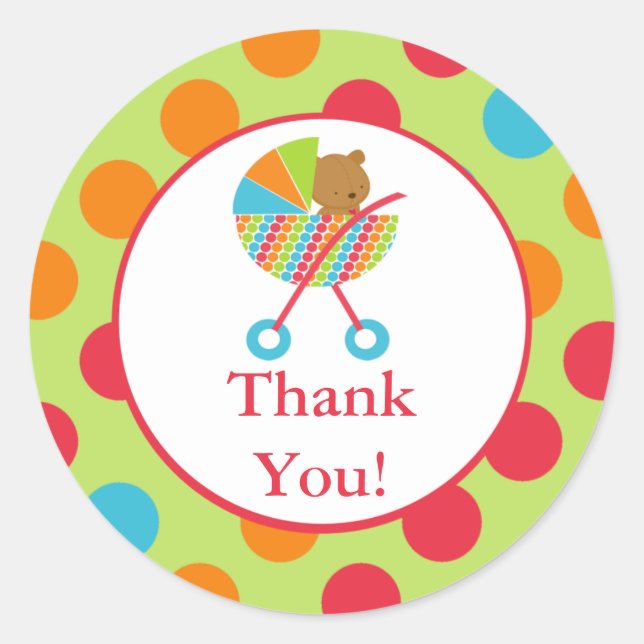 Baby Carriage Bear Baby Thank You Shower Sticker (Front)