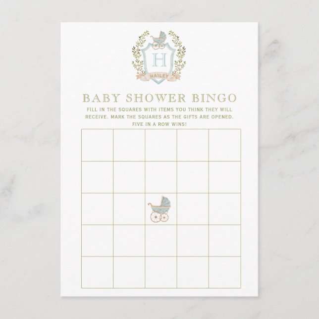 Baby Carriage Crest | Baby Shower Bingo Game Enclosure Card (Front)