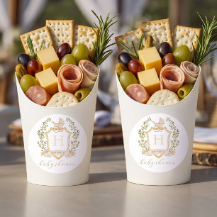 Baby Carriage Crest Monogram Neutral Baby Shower Classic Round Sticker