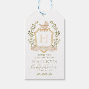 Baby Carriage Crest Monogram Neutral Baby Shower Gift Tags