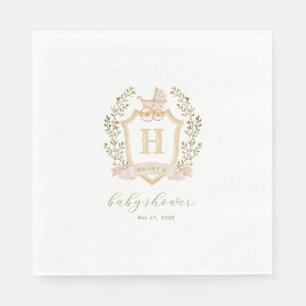 Baby Carriage Crest Monogram Neutral Baby Shower Napkin