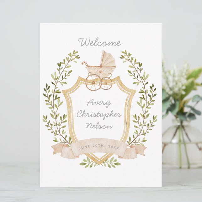 Baby Carriage Crest | Neutral Hospital Sign Announcement (Standing Front)