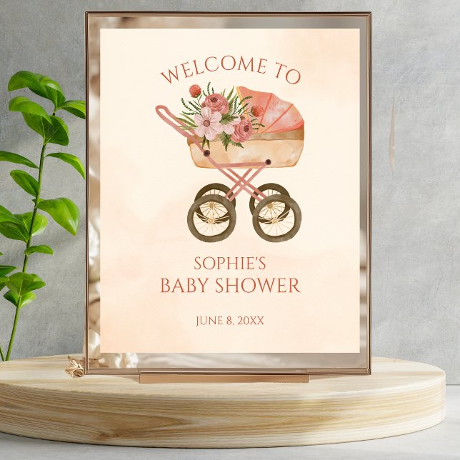 Baby Carriage Floral Welcome Sign Baby Shower (Creator Uploaded)