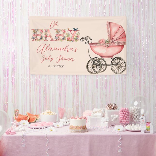 Baby Carriage Girl Baby Shower Banner (Party)