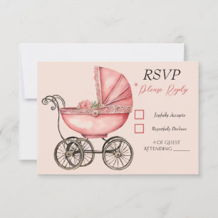 Baby Carriage Girls Baby Shower RSVP Card