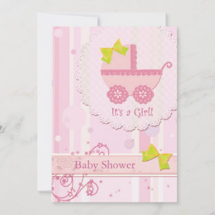 Baby Carriage It's a Girl! Pink Baby Shower Invitation