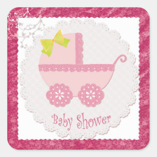 Baby Carriage It's a Girl Pink Baby Shower Sticker