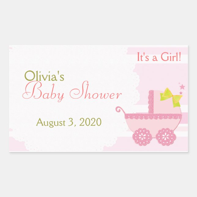 Baby Carriage It's a Girl Pink Baby Shower Sticker (Front)