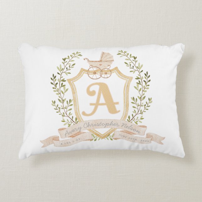Baby Carriage Monogram A Nursery Throw Pillow (Front)