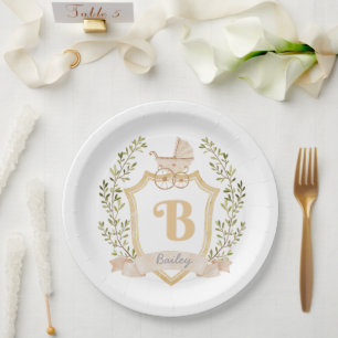 Baby Carriage Monogram "B"   Neutral Paper Plate