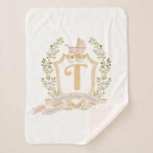 Baby Carriage Monogram "T" Nursery  Sherpa Blanket