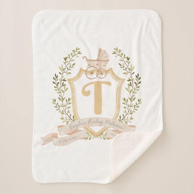 Baby Carriage Monogram "T" Nursery  Sherpa Blanket (Front)