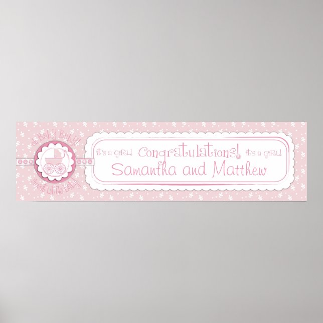 Baby Carriage & Pacifier Baby Shower Banner Girl Poster (Front)