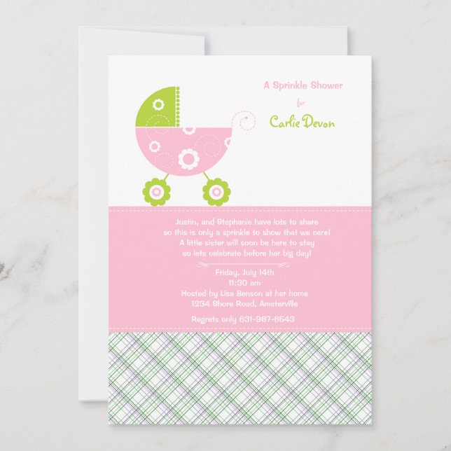 Baby Carriage Pink Sprinkle Shower Invitation (Front)