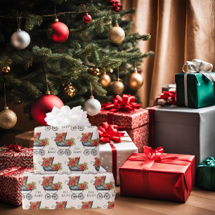 Baby Carriage Poinsettia Oh Baby Christmas   Wrapping Paper