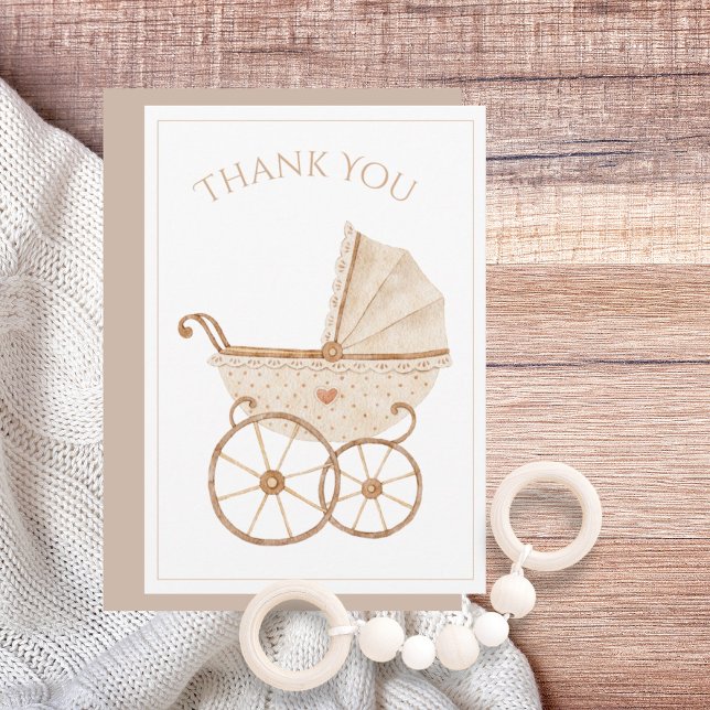 Baby Carriage Watercolor Baby Shower Thank You  Card (Creator Uploaded)