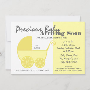 Baby Carriage Yellow and Grey Invitation