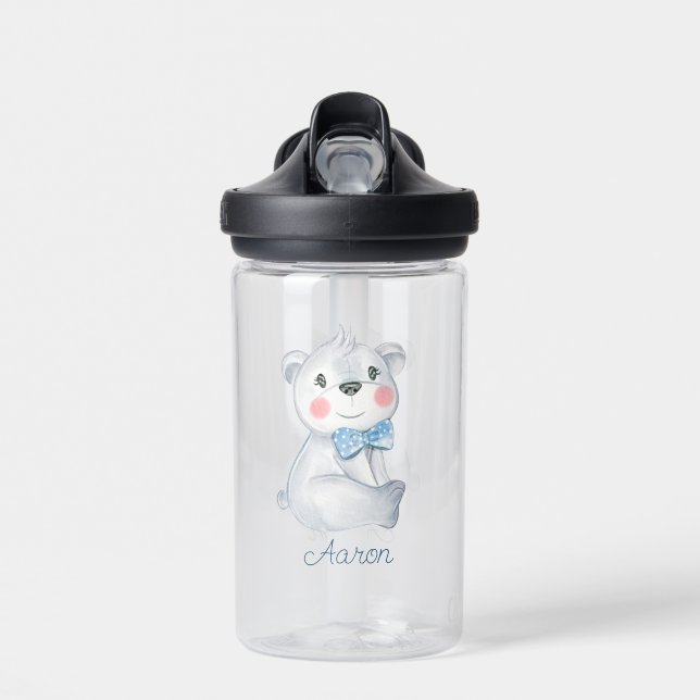 Baby Cartoon Bear Personalised  Water Bottle (Front)