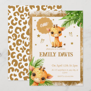 baby cartoon giraffe jungle safari  invitation
