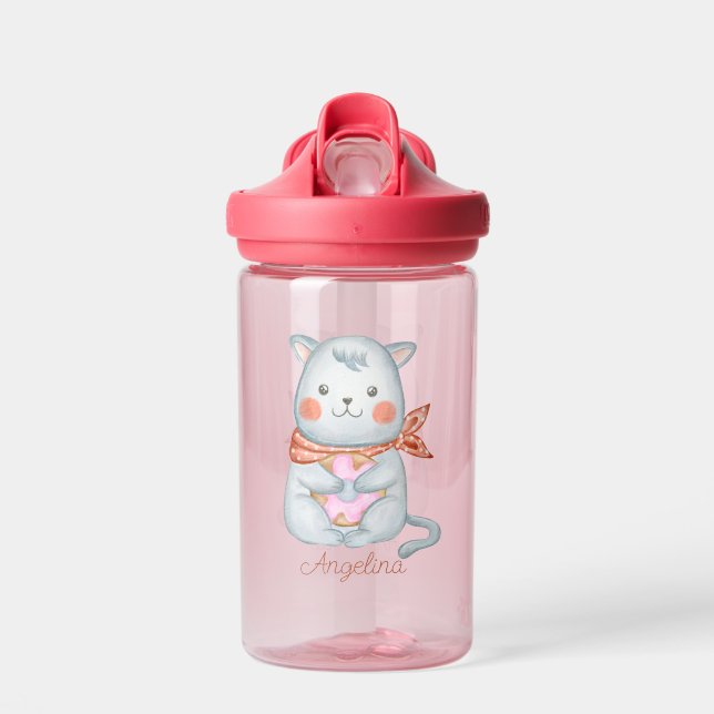 Baby Cartoon Kitten Personalised  Water Bottle (Front)