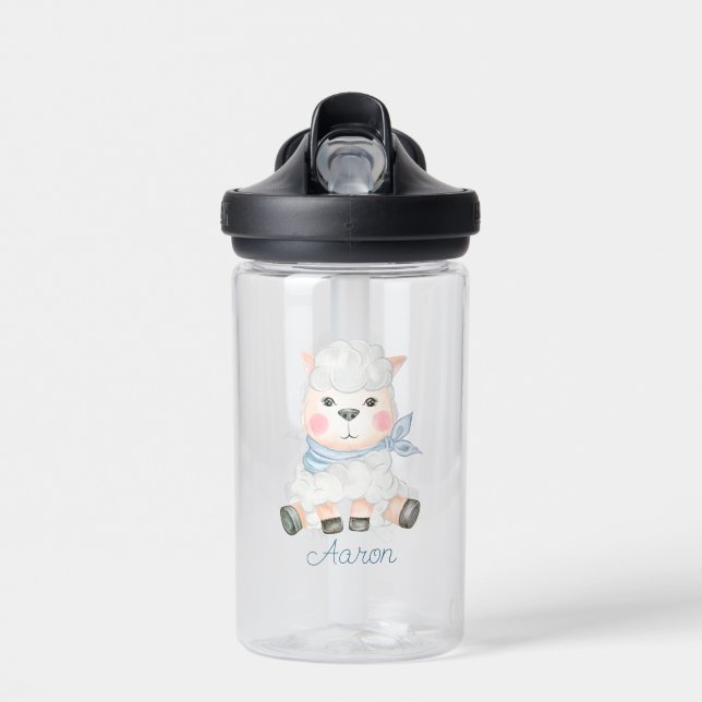 Baby Cartoon Lamb Personalised   Water Bottle (Front)