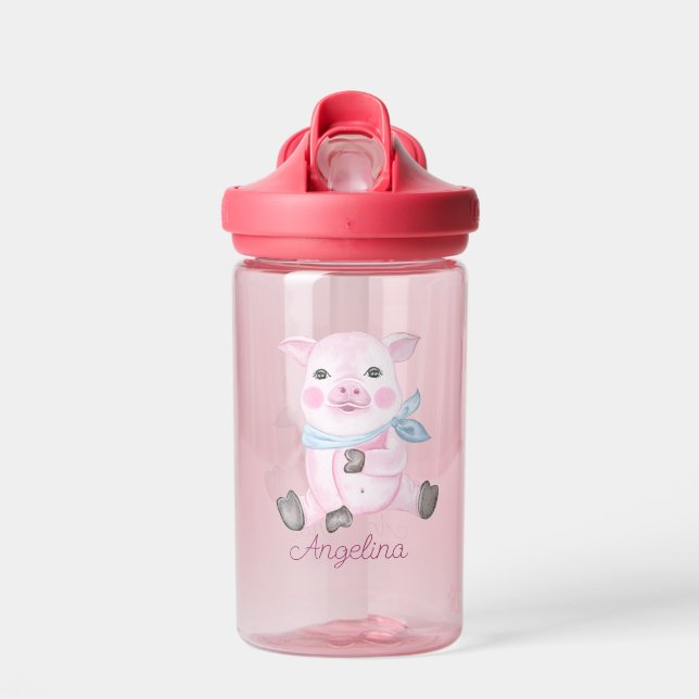 Baby Cartoon Piglet Personalised  Water Bottle (Front)