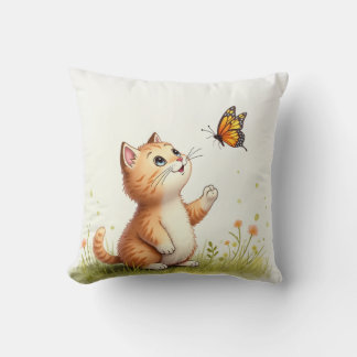 Baby cat and butterfly cushion