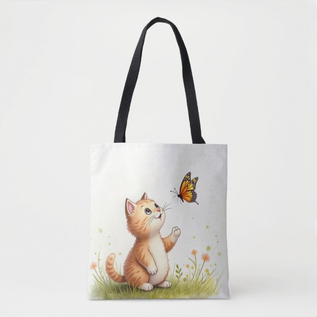 Baby Cat and Butterfly Tote Bag (Front)