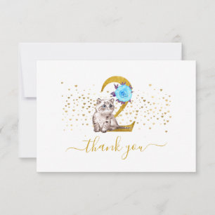 Baby Cat and Flowers 2nd Birthday Thank You Card