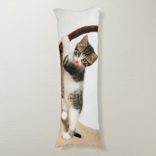 Baby Cat, Cute Kitten Climbing, cuddly Body Cushion (Front Vertical)