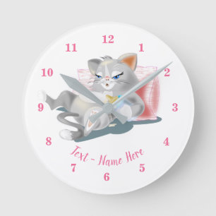 Baby Cat Drinking Milk Clock - Funny Painting