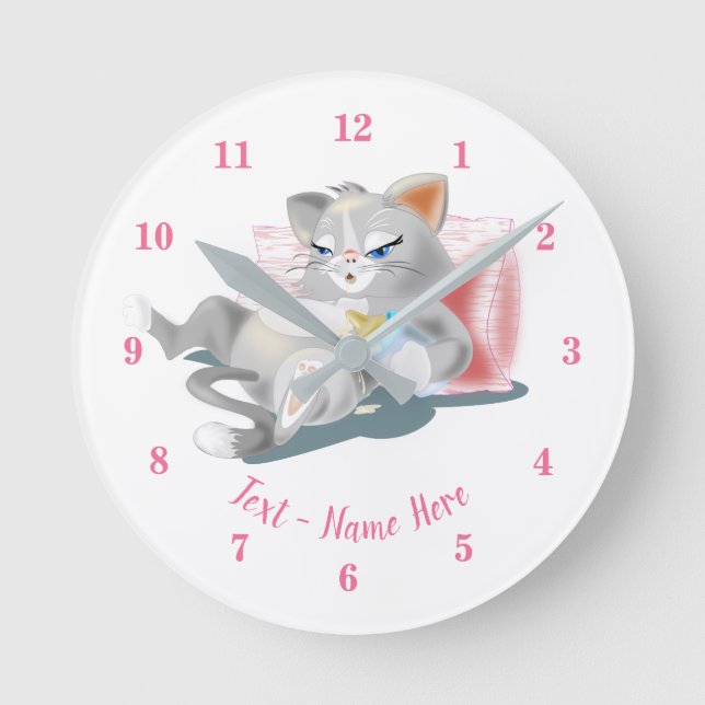 Baby Cat Drinking Milk Clock - Funny Painting (Front)