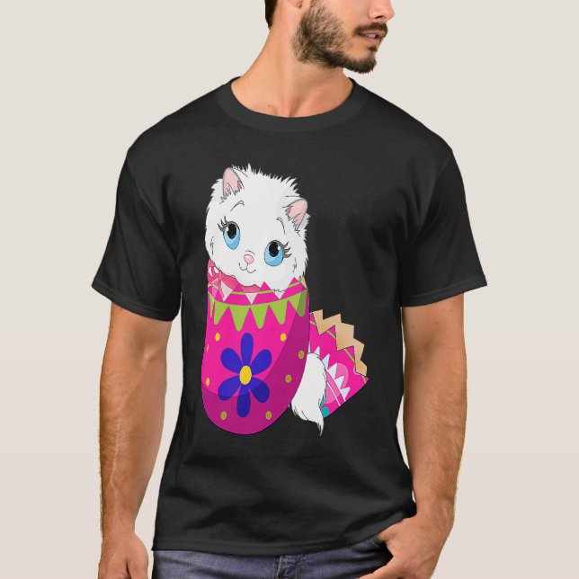 Baby Cat Hatching From Easter Egg Easter Day T-Shirt (Front)