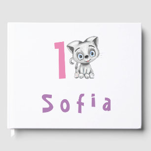 Baby Cat Plaid First Birthday Personalise Guest Book