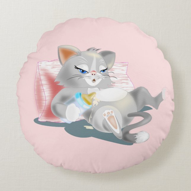 Baby Cat Round Pillow Funny (Front)