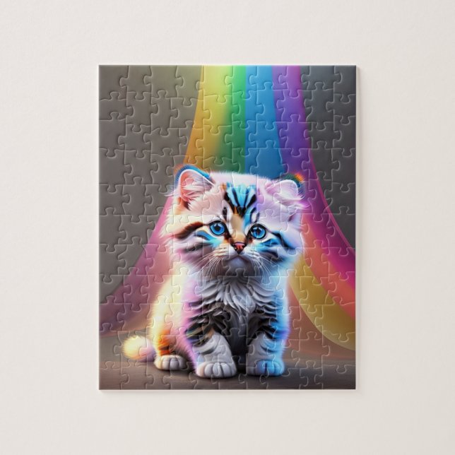 Baby Cat With Rainbow Colours Neon Lights, Cat Jigsaw Puzzle (Vertical)