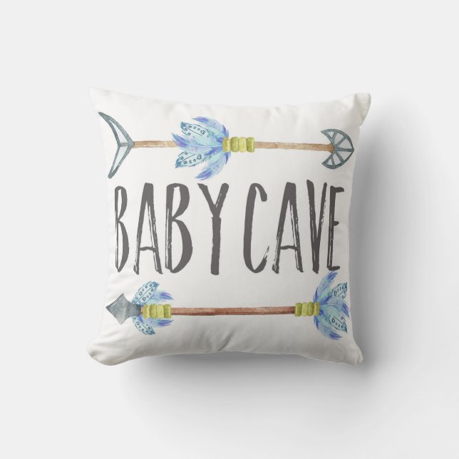 Baby Cave Boho Tribal Boy Nursery Throw Pillow (Front)