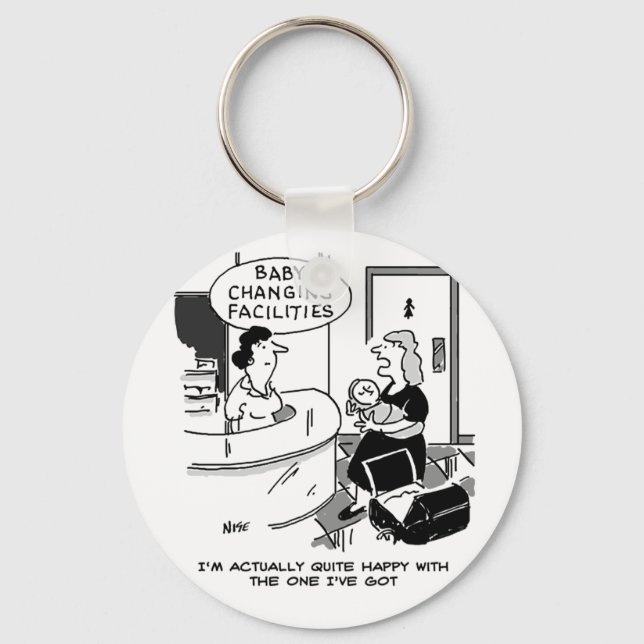 Baby Changing Facilities at a Store. Funny Cartoon Key Ring (Front)