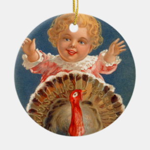 Baby Chasing Tom Turkey Vintage Ornament