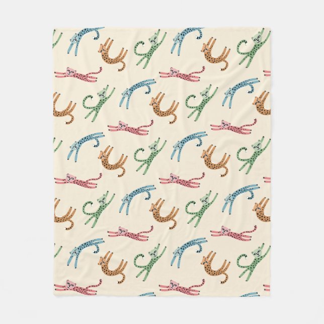 Baby Cheetah Stretches Multicolor Fleece Blanket (Front)