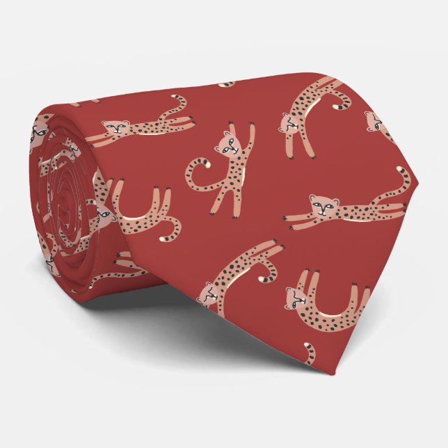 Baby Cheetah Stretches Red and Pink Tie (Rolled)