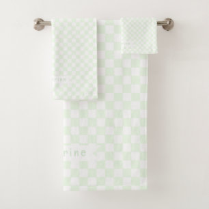 Baby Chequerboard Pastel Green White Bath Towel Set