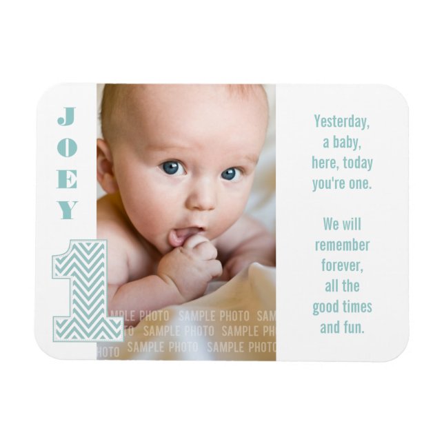 Baby Chevron 1st Birthday Photo Memory Magnet (Horizontal)
