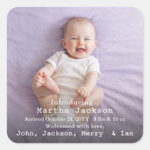  Baby Chic Sweet Modern cute Girl Birth Photo Square Sticker