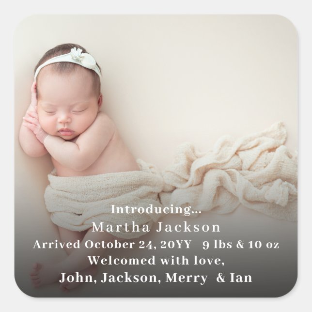  Baby Chic Sweet Modern cute Girl boy  Birth Photo Square Sticker (Front)