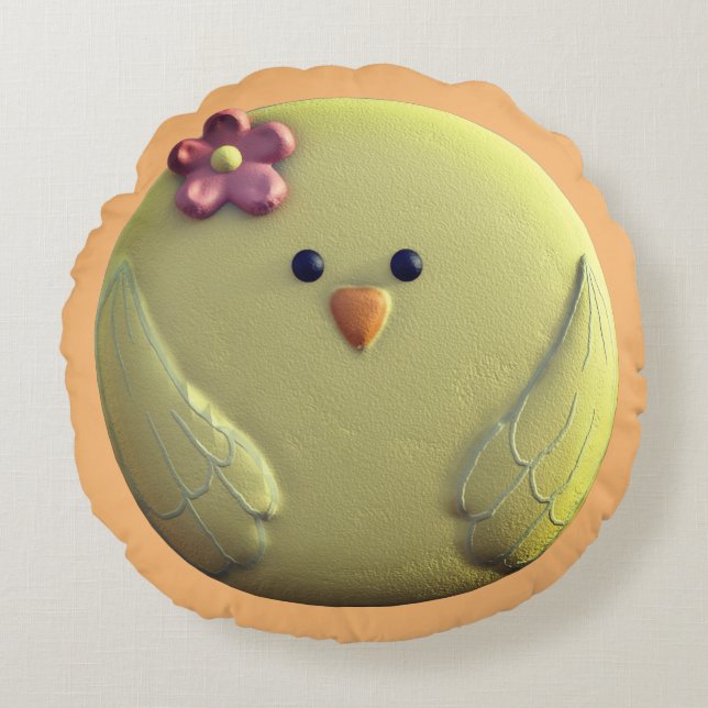 Baby chick cute yellow and pink girly sweet round cushion (Front)