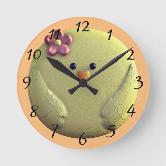 Baby chick cute yellow and pink round clock (Front)