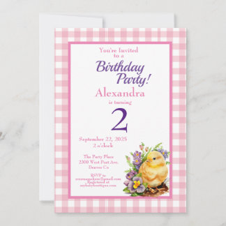 Baby Chick Pink Birthday Party Invitation