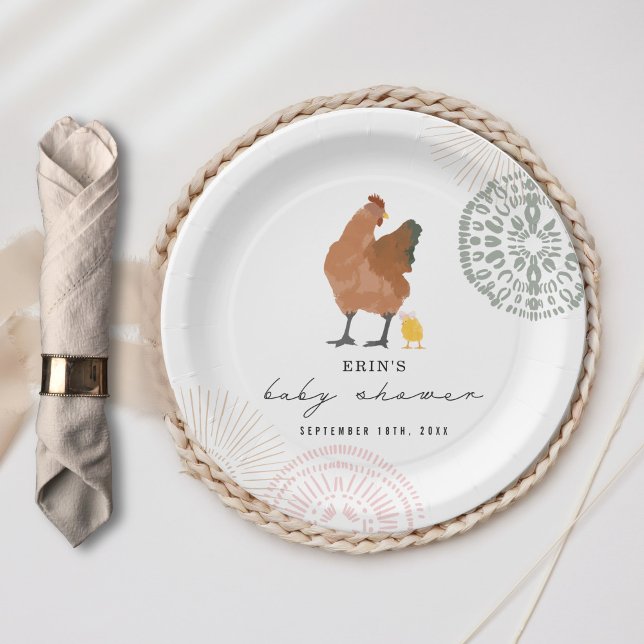 Baby Chick Pink Bow Chicken Girl Baby Shower Paper Plate (Creator Uploaded)