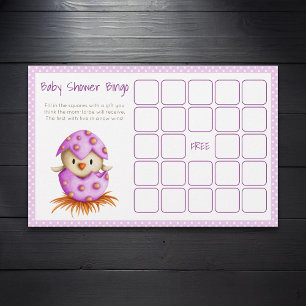 Baby Chicken Hatching Pink Baby Shower Bingo Card